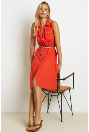 Kadın Mercan Kemerli Gömlek Midi Elbise SGT404