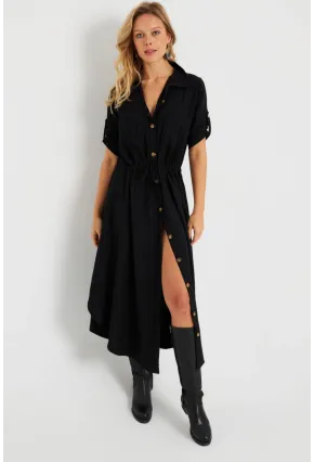 Kadın Midi Gömlek Elbise Siyah Q984