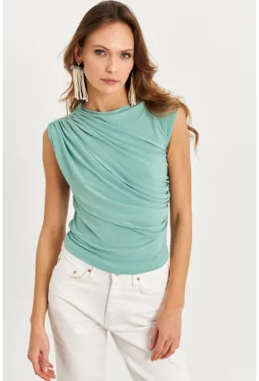 Kadın Mint Büzgülü Kolsuz Bluz LPP1205-90