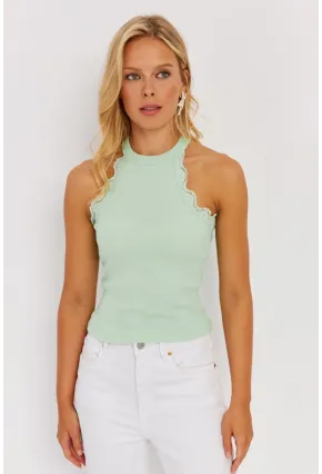 Kadın Mint Halter Yaka Dantelli Bluz MK04