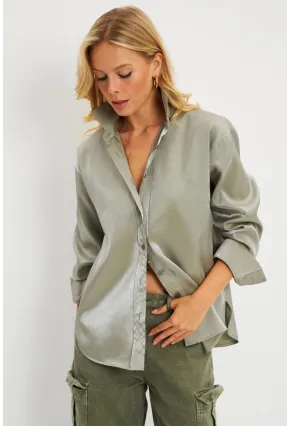 Kadın Mint Parlak Gömlek QRS8022