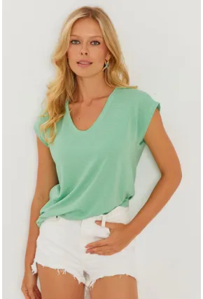 Kadın Mint V Yaka Simli Bluz RX436