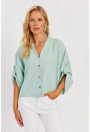 Kadın Mint Yarasa Kol Kısa Gömlek GÇ160