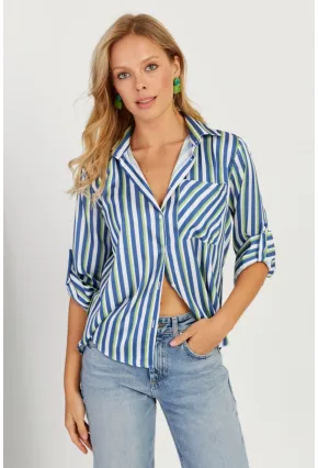 Kadın Multi Çizgili Saten Gömlek SF2536