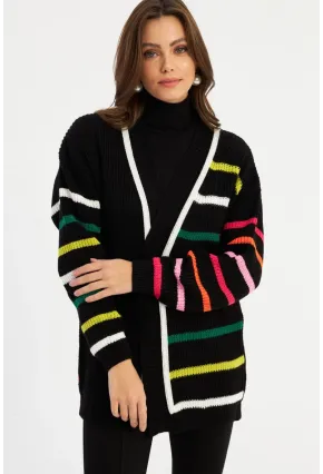 Kadın Multi Çizgili Triko Hırka MSMT2427