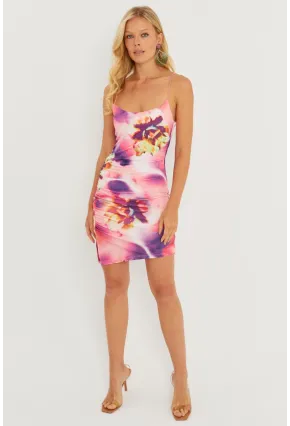 Kadın Multi Desenli Büzgülü Mini Elbise AYD312