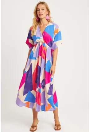 Kadın Multi Desenli Kruvaze Midi Elbise HT108