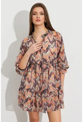 Kadın Multi Desenli Şifon Mini Elbise ROP107