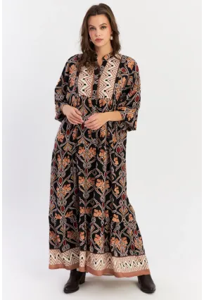 Kadın Multi Etnik Desenli Maxi Dokuma Elbise ALO228