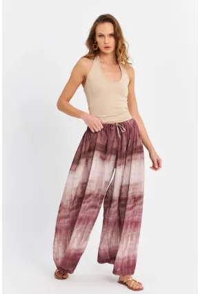 Kadın Mürdüm Desenli Salaş Pantolon TW26
