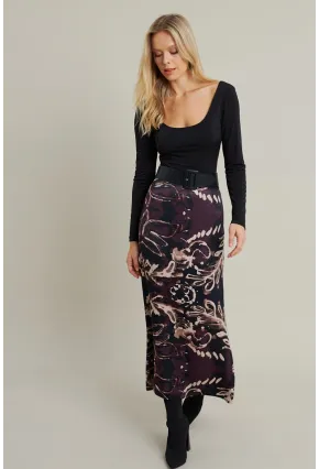 Kadın Mürdüm Desenli Saten Etek MCAR1060