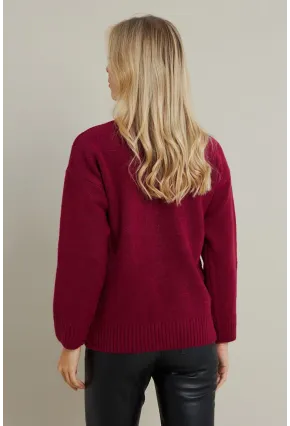 Kadın Mürdüm Triko Kazak AYD390