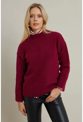 Kadın Mürdüm Triko Kazak AYD390