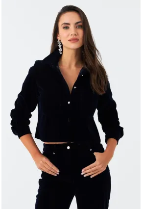 Kadın Parlament Taş Düğmeli Kadife Gömlek Ceket CAR1075