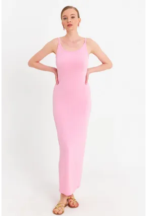Kadın Pembe Ayarlanabilir Askılı Maxi Elbise MEN2004