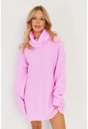 Kadın Pembe Balıkçı Yaka Triko Tunik KZ2504