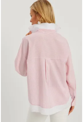 Kadın Pembe Çizgili Gömlek SF2551