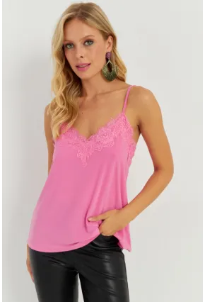 Kadın Pembe Dantel Detaylı Atlet AYD265