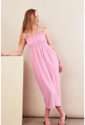 Kadın Pembe Gipeli Midi Plaj Elbisesi OR501