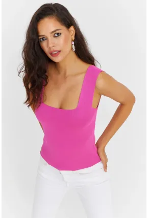 Kadın Pembe Kare Yaka Triko Bluz YV87