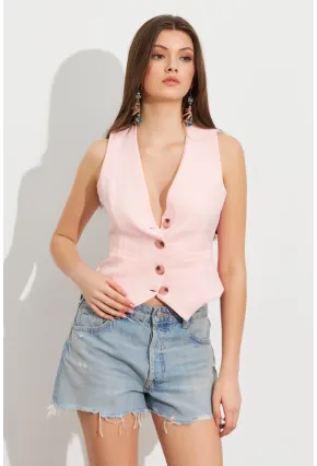 Kadın Pembe Keten Astarlı Yelek TW60046