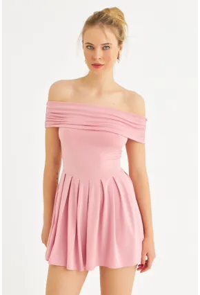 Kadın Pembe Madonna Yaka Midi Elbise MON1262-1