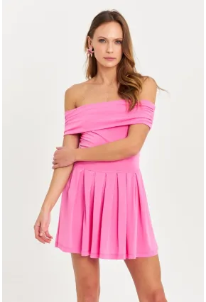 Kadın Pembe Madonna Yaka Mini Elbise MON1262