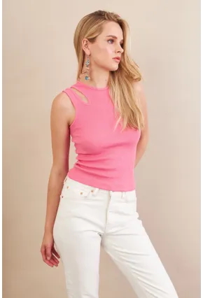 Kadın Pembe Omuz Pencereli Bluz MK20
