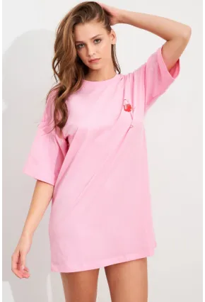 Kadın Pembe Oversize Pijama T-Shirt TPG14