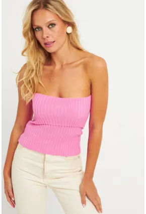 Kadın Pembe Straplez Triko Bluz YV240