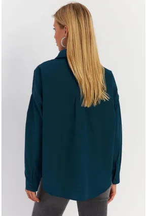 Kadın Petrol Cepli Taşlı Gömlek MZER414