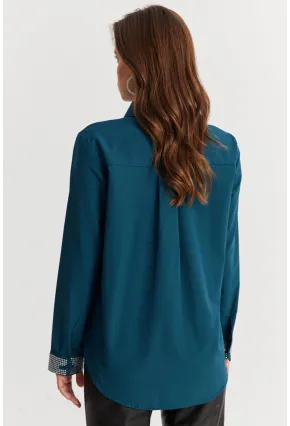 Kadın Petrol Manşeti Taşlı Gömlek ZER415