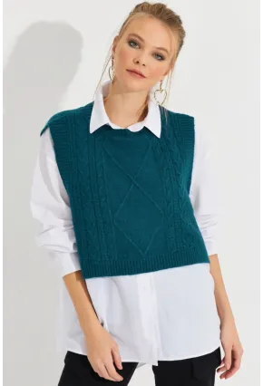 Kadın Petrol Yanları Bağlamalı Süveter YV210