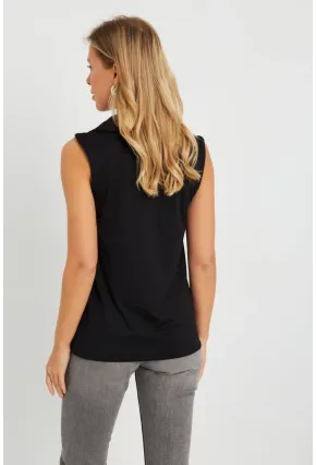 Kadın Polo Yaka Bluz Siyah AYD276