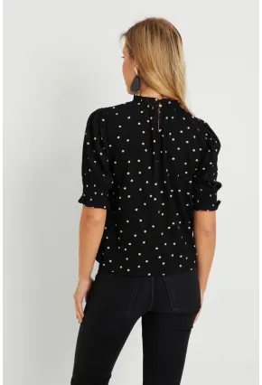 Kadın Puantiyeli Bluz Siyah AYD283