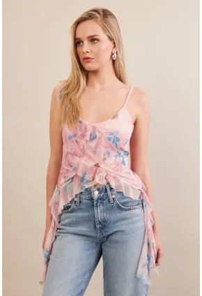 Kadın Pudra Desenli Fırfırlı Şifon Bluz FS033