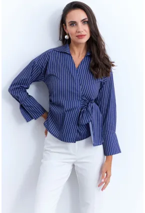 Kadın Saks Bağlamalı Gömlek KED171