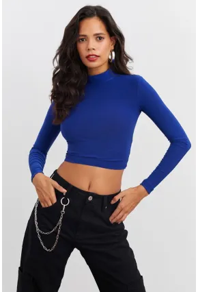 Kadın Saks Beli Açık Crop Bluz GÇ115