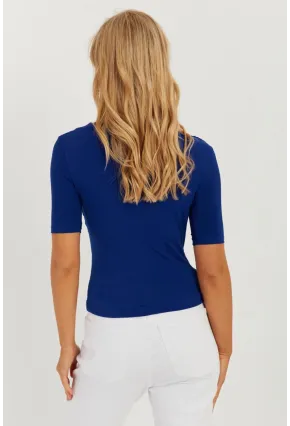 Kadın Saks Büzgülü Bluz YZ623