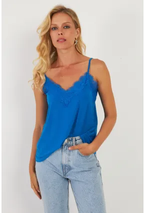 Kadın Saks Dantel Detaylı Atlet AYD265