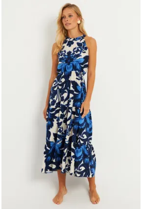 Kadın Saks Desenli Midi Elbise YZ1107