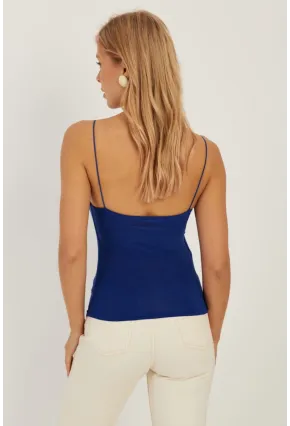 Kadın Saks İp Askılı Bluz GÇ154