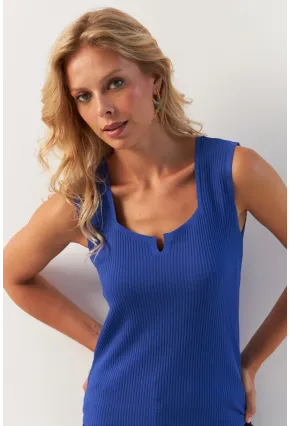 Kadın Saks Kare Yaka Triko Bluz SMT243