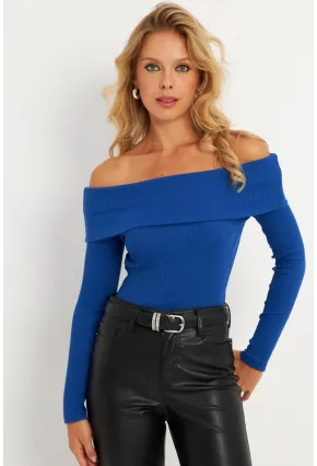 Kadın Saks Madonna Yaka Kaşkorse Bluz XL2210