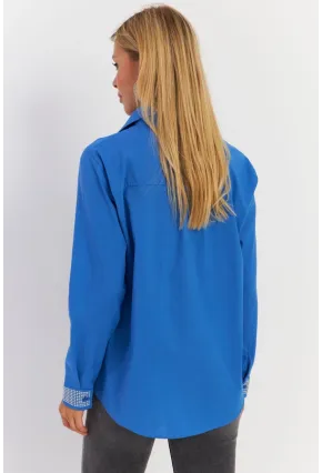 Kadın Saks Manşeti Taşlı Gömlek ZER415