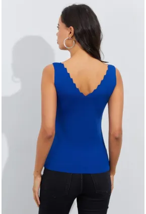 Kadın Saks Merdiven Yaka Triko Bluz YV83