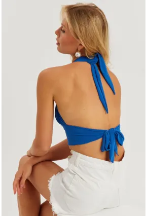 Kadın Saks Multi Bağlamalı Crop Bluz LPP1280