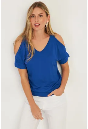 Kadın Saks Omuzları Açık Bluz BR1329