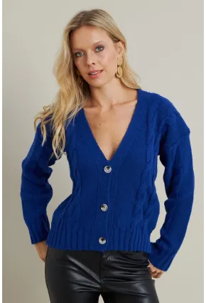 Kadın Saks Saç Örgülü Hırka YV295