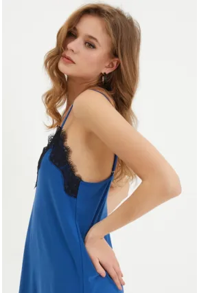 Kadın Saks-Siyah Dantelli Atlet LPP5008